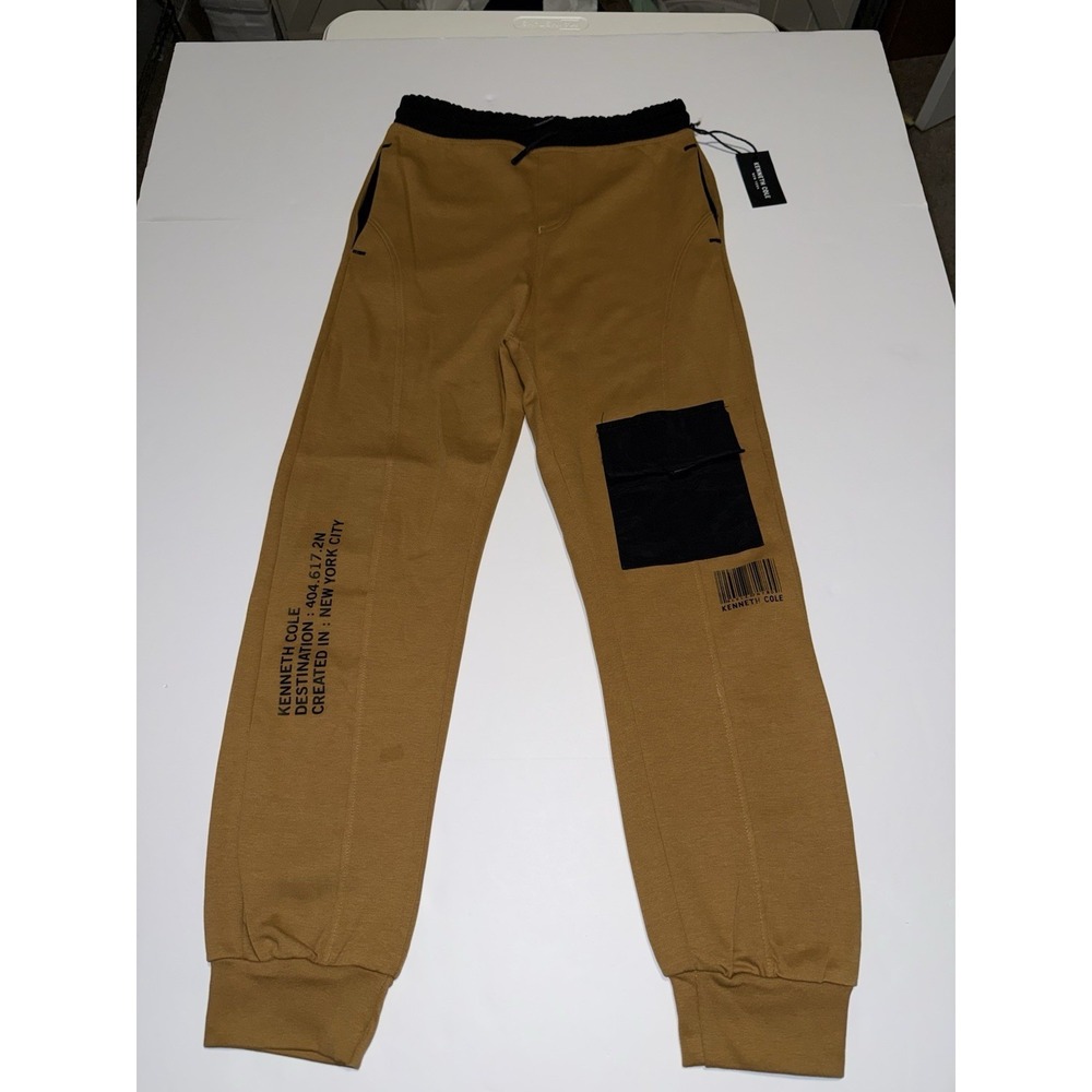 Kenneth Cole Boys Jogger Pants 14 Kid Tan Cargo Pocket Drawstring Athleisure NWT